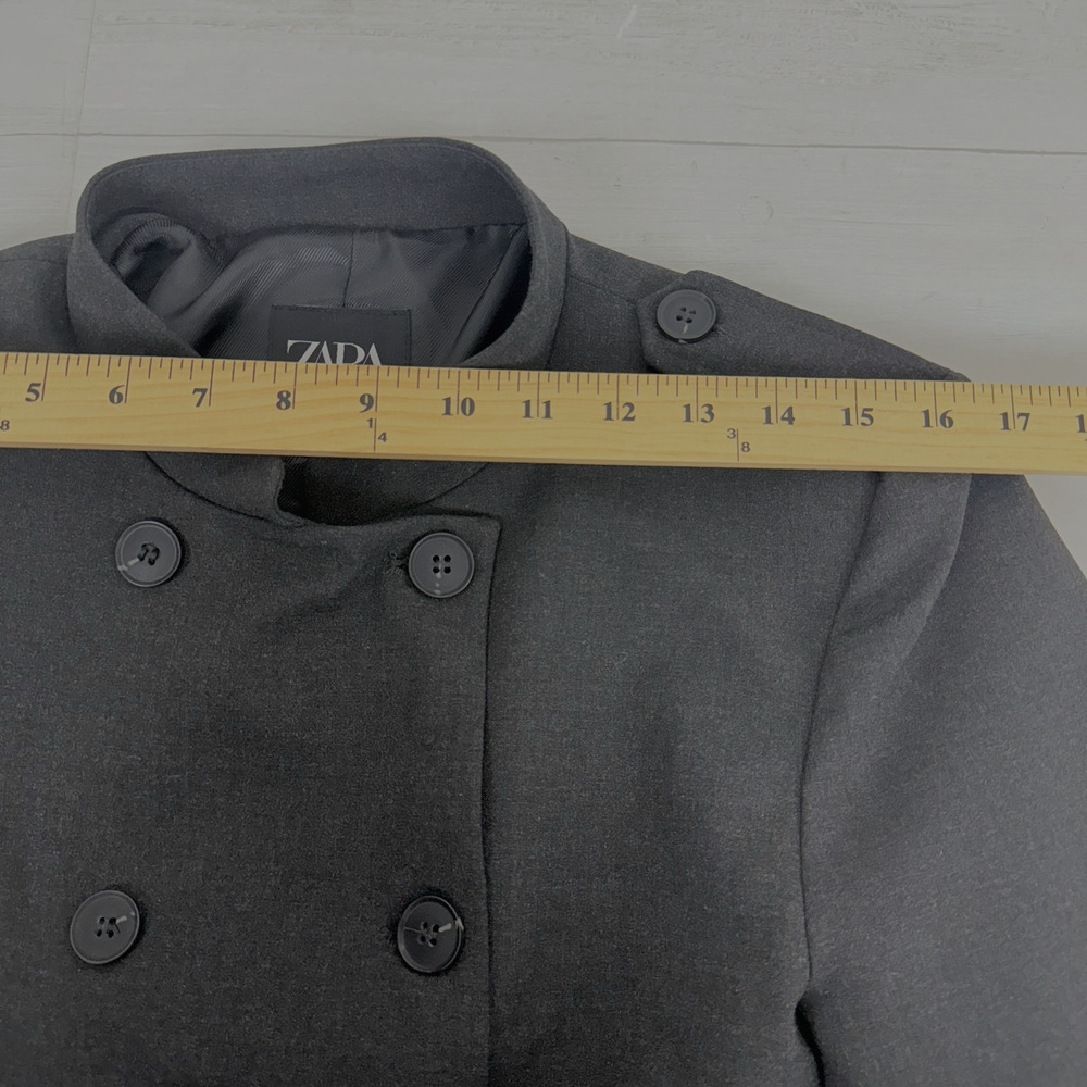 Zara Fitted Blazer Jacket with Tabs Medium Dark‎ Gray Academia Double Breasted - Picture 11 of 16